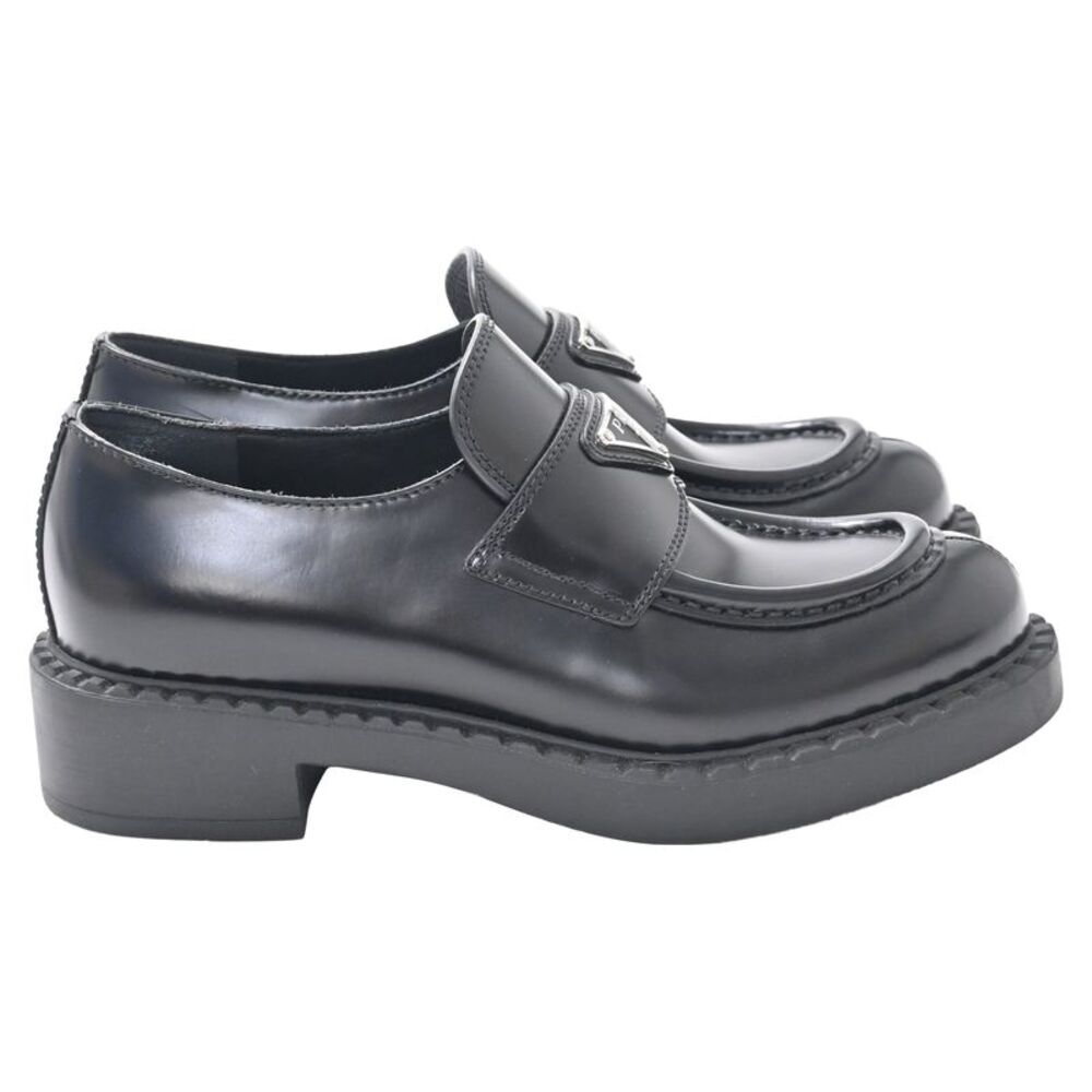 Prada Brushed Platform Loafers in Black Leather